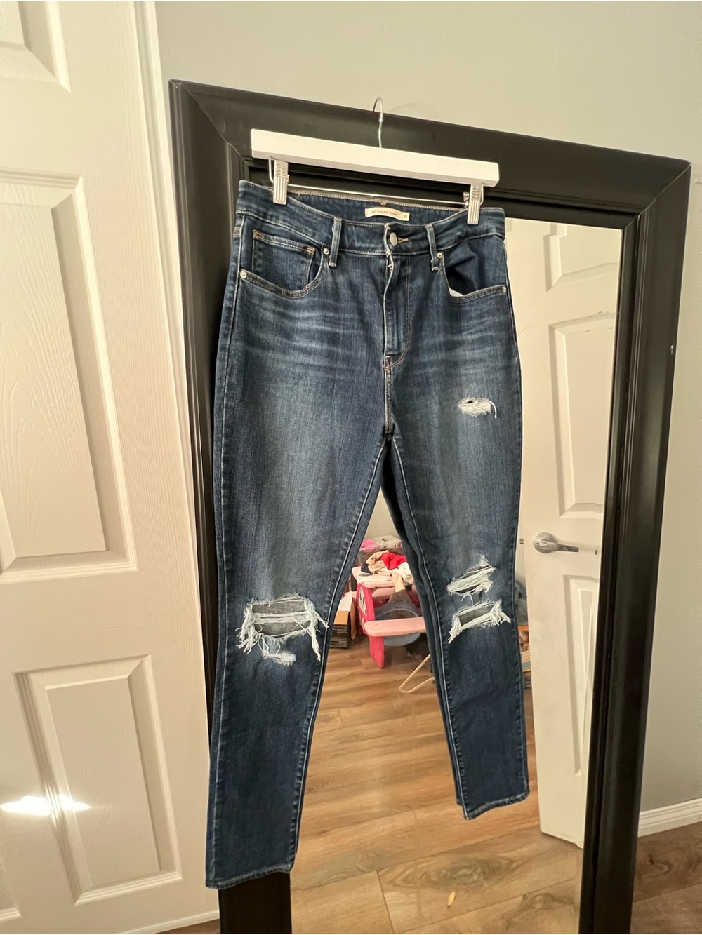 Levi's Dark Blue High-Rise Distressed Slim Jeans